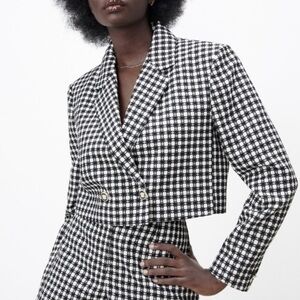 Maison d’Amelie Black White Cropped Houndstooth Blazer. Fully lined. NWT SZ 2